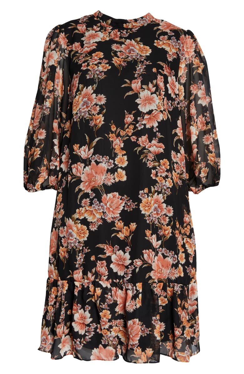 Julia Jordan Floral Print Shift Dress, Alternate, color, Black Multi