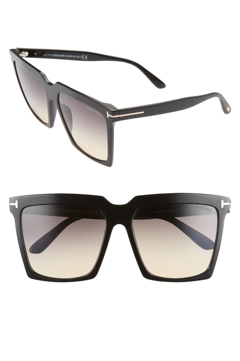 Sabrina 58mm Square Sunglasses, Main, color, SHINY BLACK/ SMOKE GRADIENT