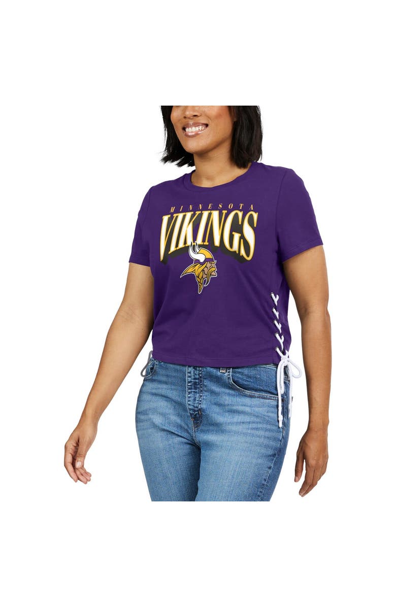 WEAR by Erin Andrews Women's WEAR by Erin Andrews Purple Minnesota Vikings Lace Up Side Modest Cropped T-Shirt, Alternate, color, Purple