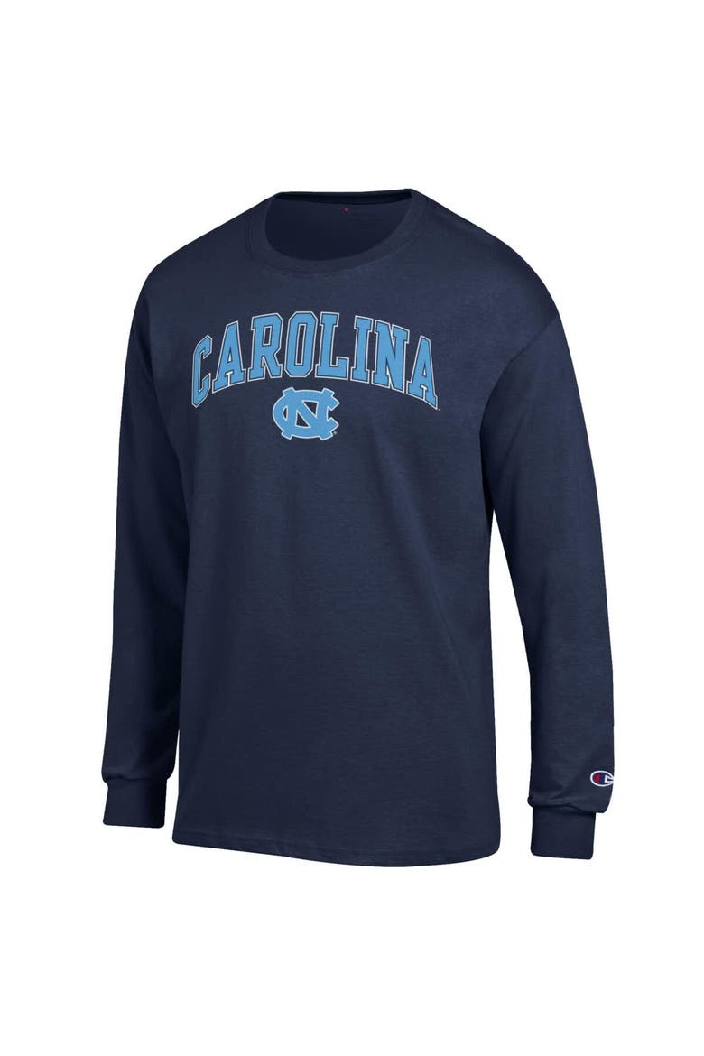 Men's Champion  Navy North Carolina Tar Heels Arch Over Logo Long Sleeve T-Shirt, Alternate, color, Navy