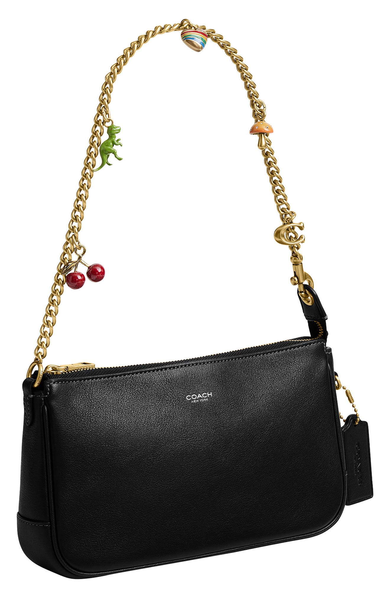 Plaza Leather Bag with Charm Chain Strap, Alternate, color, B4/ BLACK