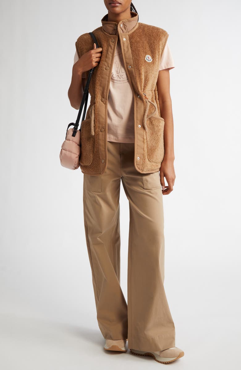 Moncler Cotton Stretch Gabardine Wide Leg Pants, Alternate, color, Beige