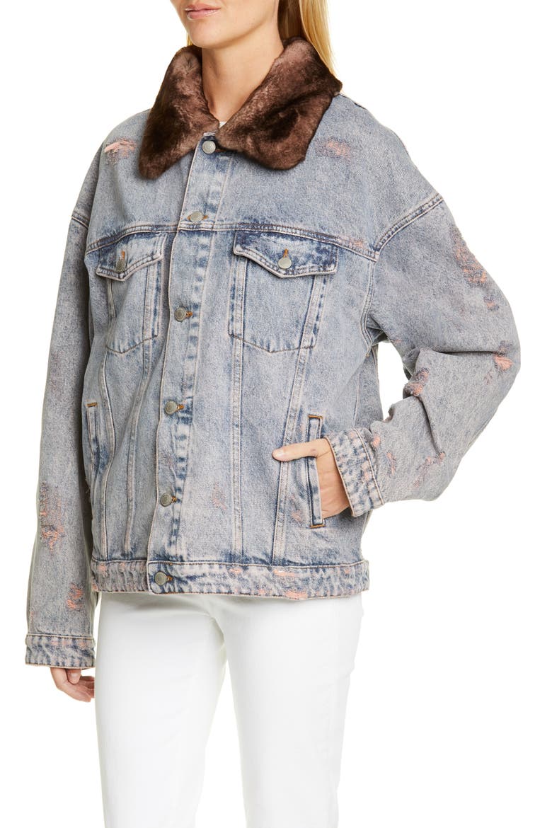 Rocky Denim Jacket with Genuine Orylag® Rabbit Fur Trim, Alternate, color, BLOOMING DAHLIA