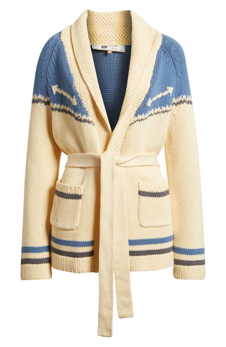 THE GREAT. & Stetson The Western Riding Cardigan, Alternate, color, Robin Blue