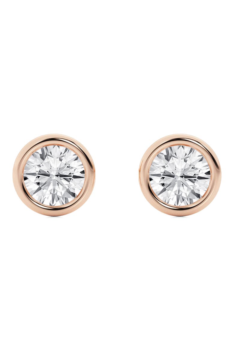 Round Cut Lab Created Diamond Stud Earrings - 1.0ctw, Alternate, color, 1 CTW ROSE GOLD
