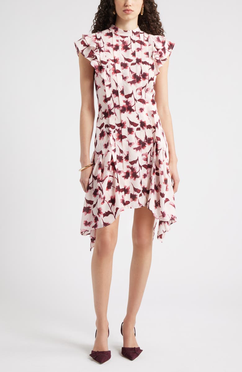 Chelsea28 Pintuck Shark Bite Hem Dress, Main, color, Pink Caroline Floral