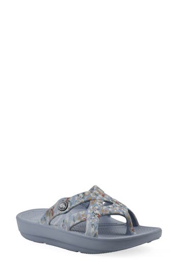 Cliffs By White Mountain Rip Foam Slide Sandal In Light Blue Floral Print