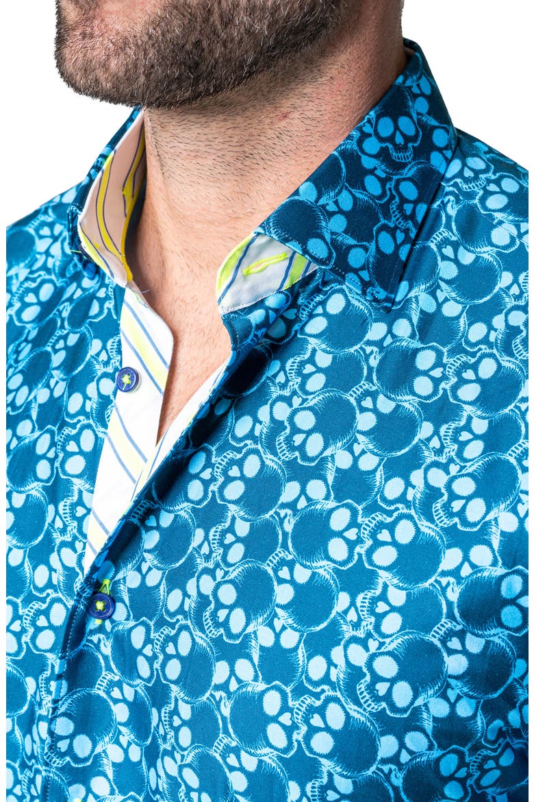 Galileo Skull Regular Fit Short Sleeve Button-Up Shirt, Alternate, color, BLUE