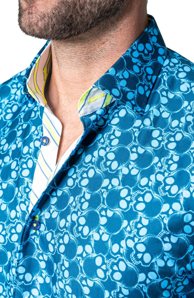 Maceoo Galileo Skull Regular Fit Short Sleeve Button-Up Shirt, Alternate, color, Blue