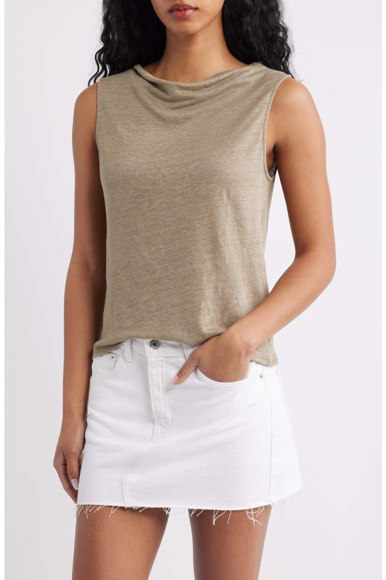Cowl Neck Linen Tank, Main, color, KHAKI