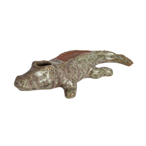 Stoneware Alligator Match Holder, Green