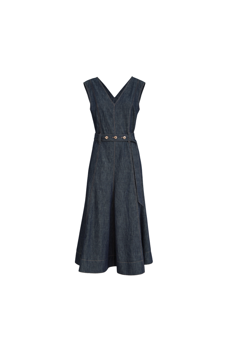 Twill flared dress, Alternate, color, Denim