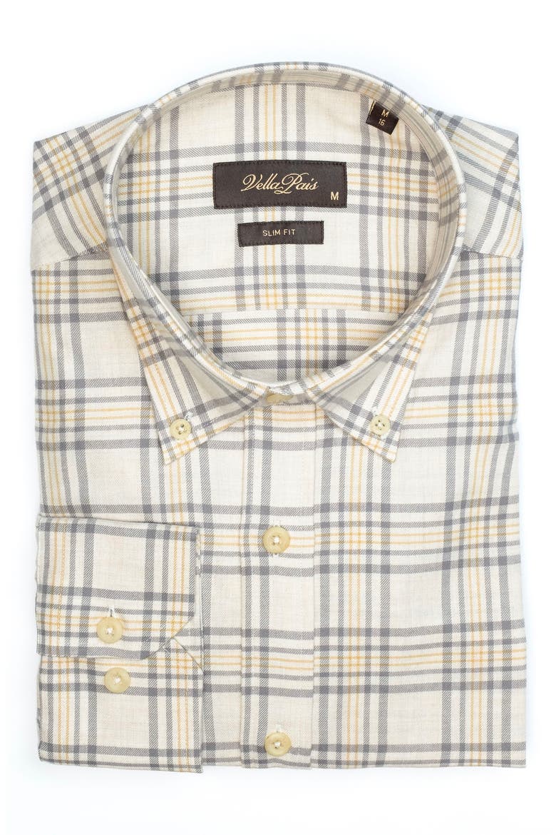 Check Cotton Slim Fit Button Down Shirt, Alternate, color, BEIGE