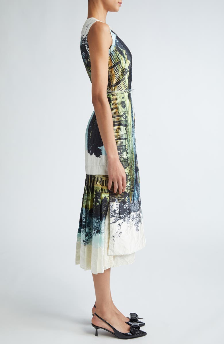 Erdem Print Pleated Back Satin Midi Dress, Alternate, color,