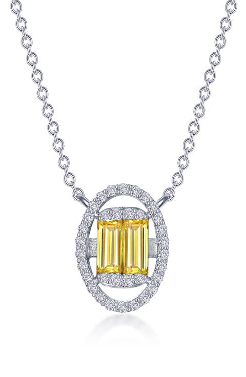 Simulated Diamond & Simulated Canary Sapphire Pendant Necklace