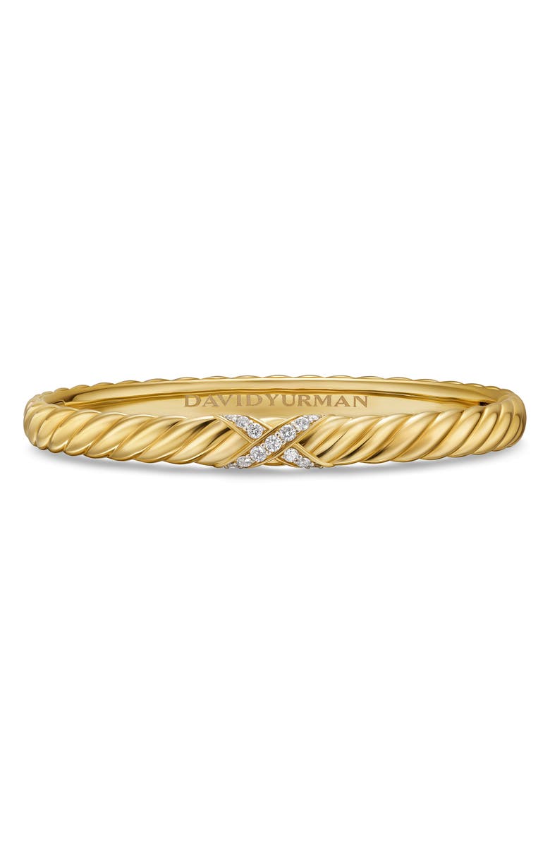 David Yurman Sculpted Cable X-Center Station Cuff Bracelet in 18K Yellow Gold with Diamonds, Main, color, Gold/ Diamond
