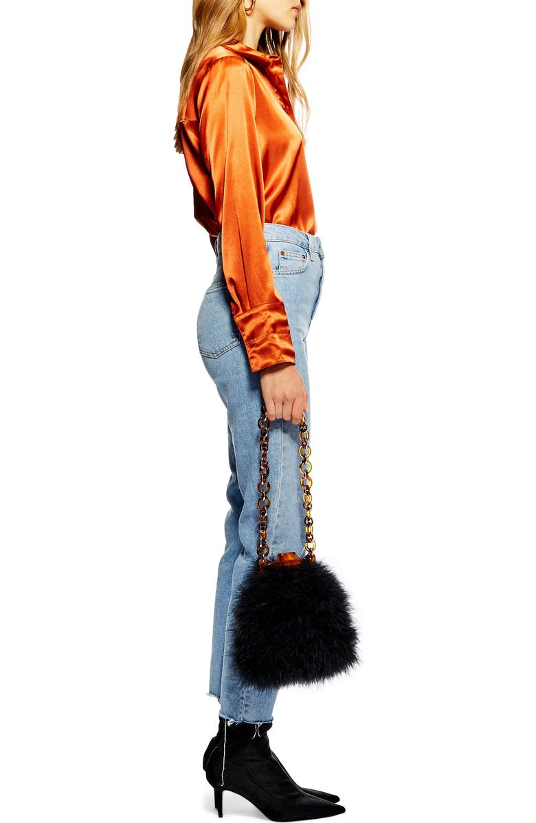 Topshop Marabou Feather Frame Handbag, Alternate, color,