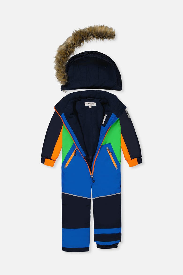 Discover Colorblock Detachable Hood One Piece Snowsuit, Alternate, color, Blue, Green and Orange