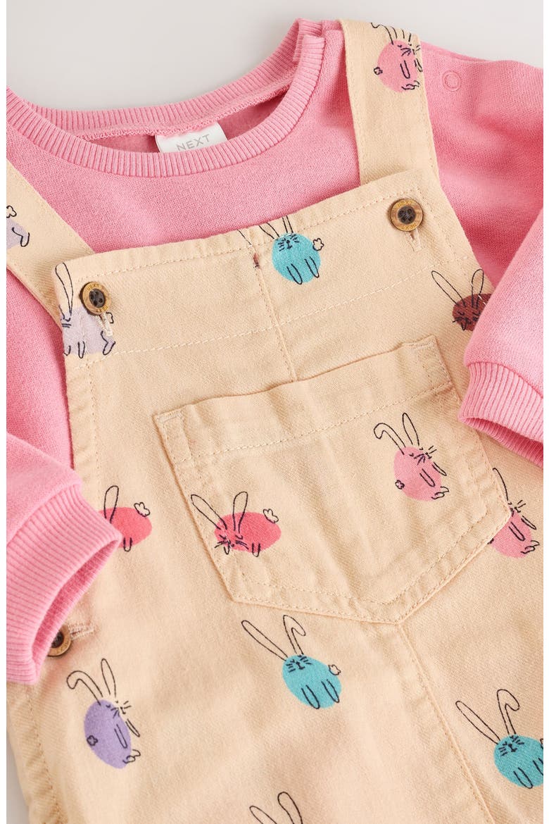 Bunny Print Overalls & Bodysuit Set, Alternate, color, CREAM