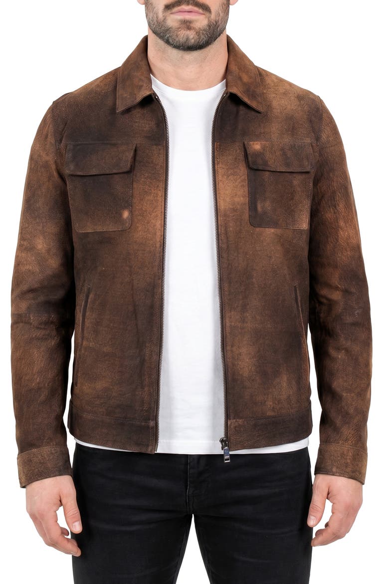 Weathered Leather Jacket, Alternate, color, BROWN