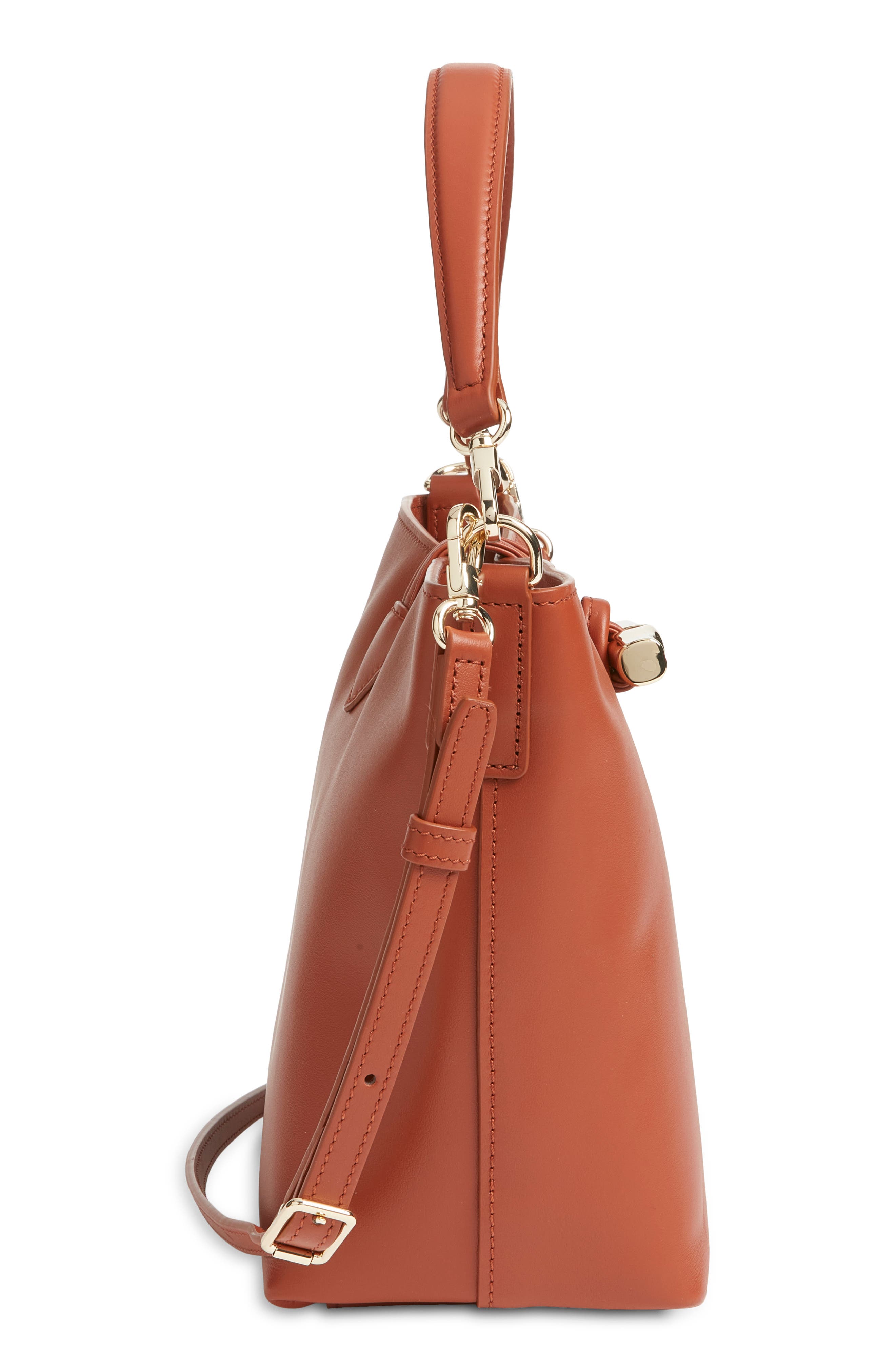 Longchamp Extra Small Le Roseau Leather Bucket Bag, Alternate, color, Bark