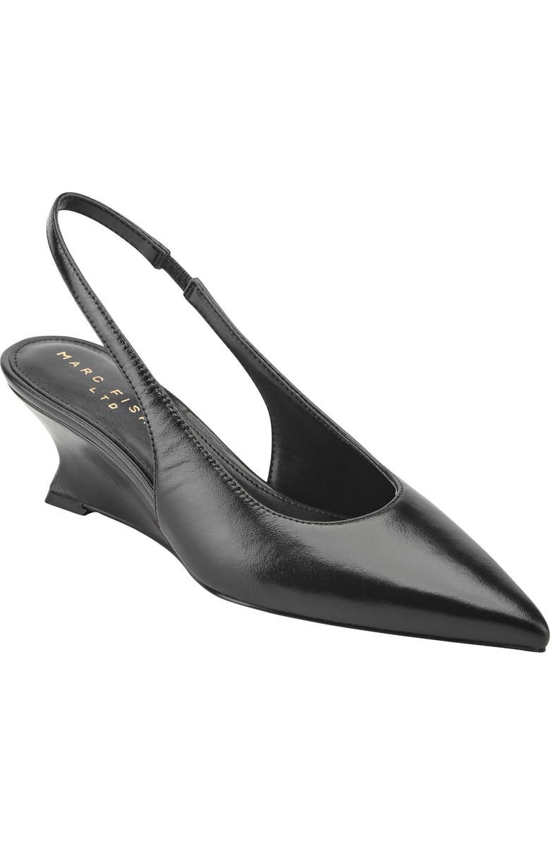 Marc Fisher Taten Slingback Pointed Toe Wedge Pump, Main, color, Black Smooth