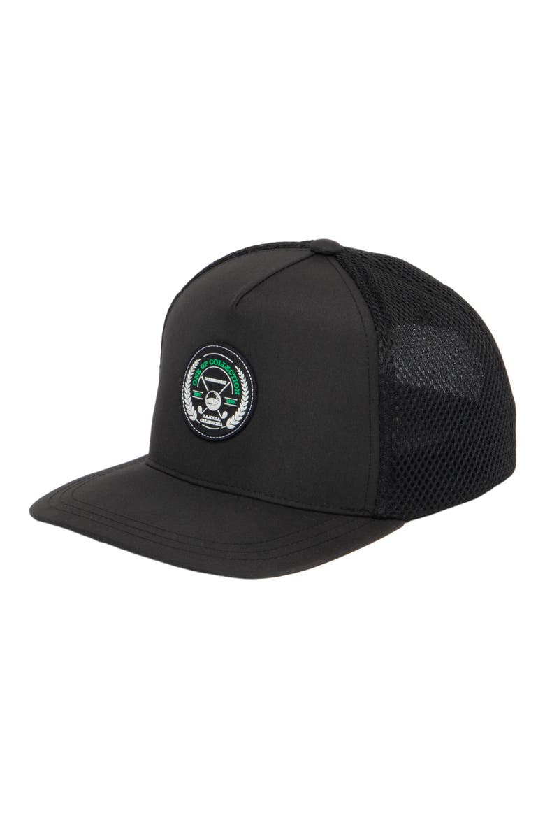 Course Print Trucker Hat, Main, color, BLACK