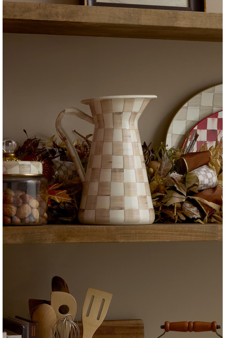 Mocha Check Large Enameled Steel Practical Pitcher, Alternate, color, MOCHA