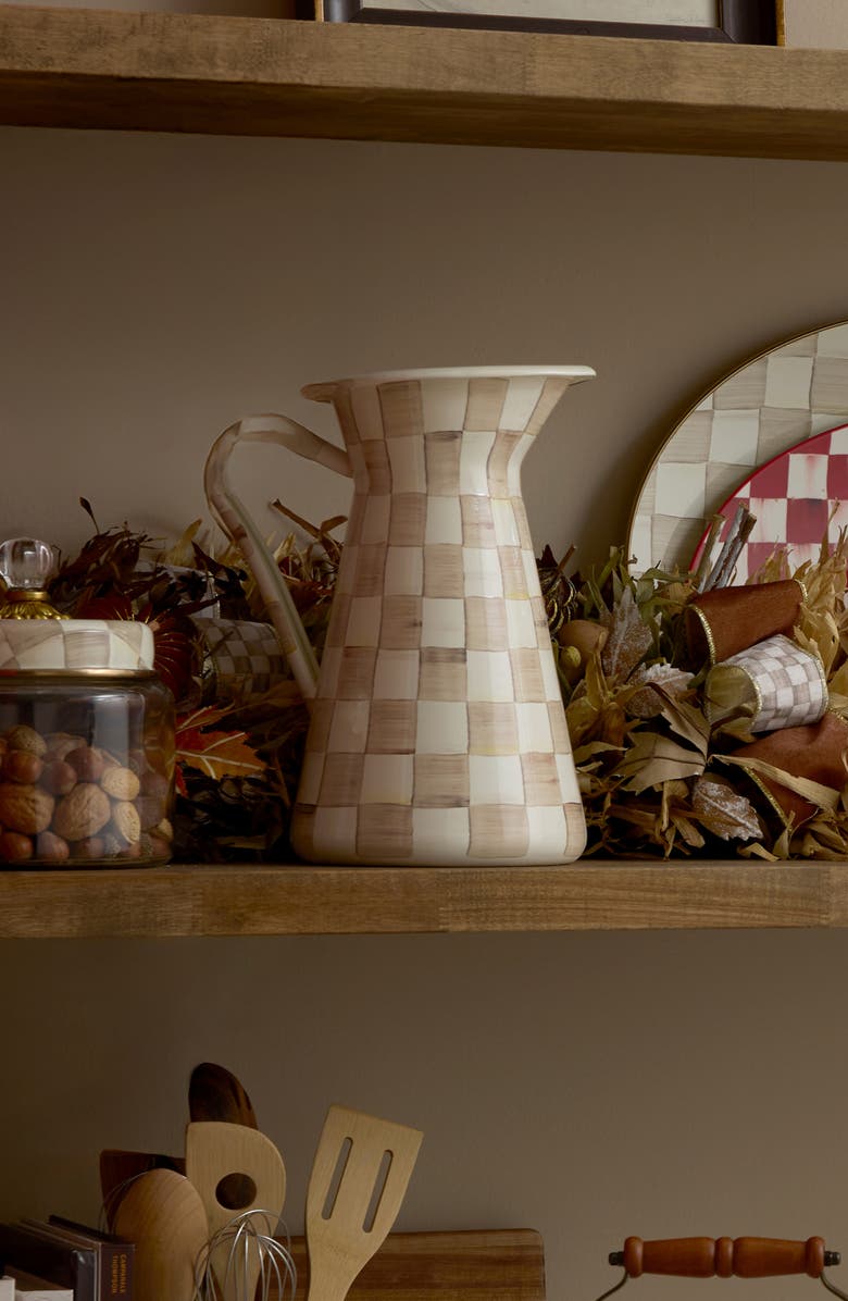 MACKENZIE CHILDS Mocha Check Large Enameled Steel Practical Pitcher, Alternate, color, Mocha