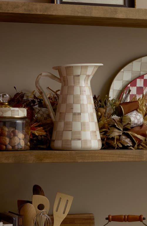 Mackenzie-childs Mackenzie Childs Mocha Check Large Enameled Steel Practical Pitcher In Brown
