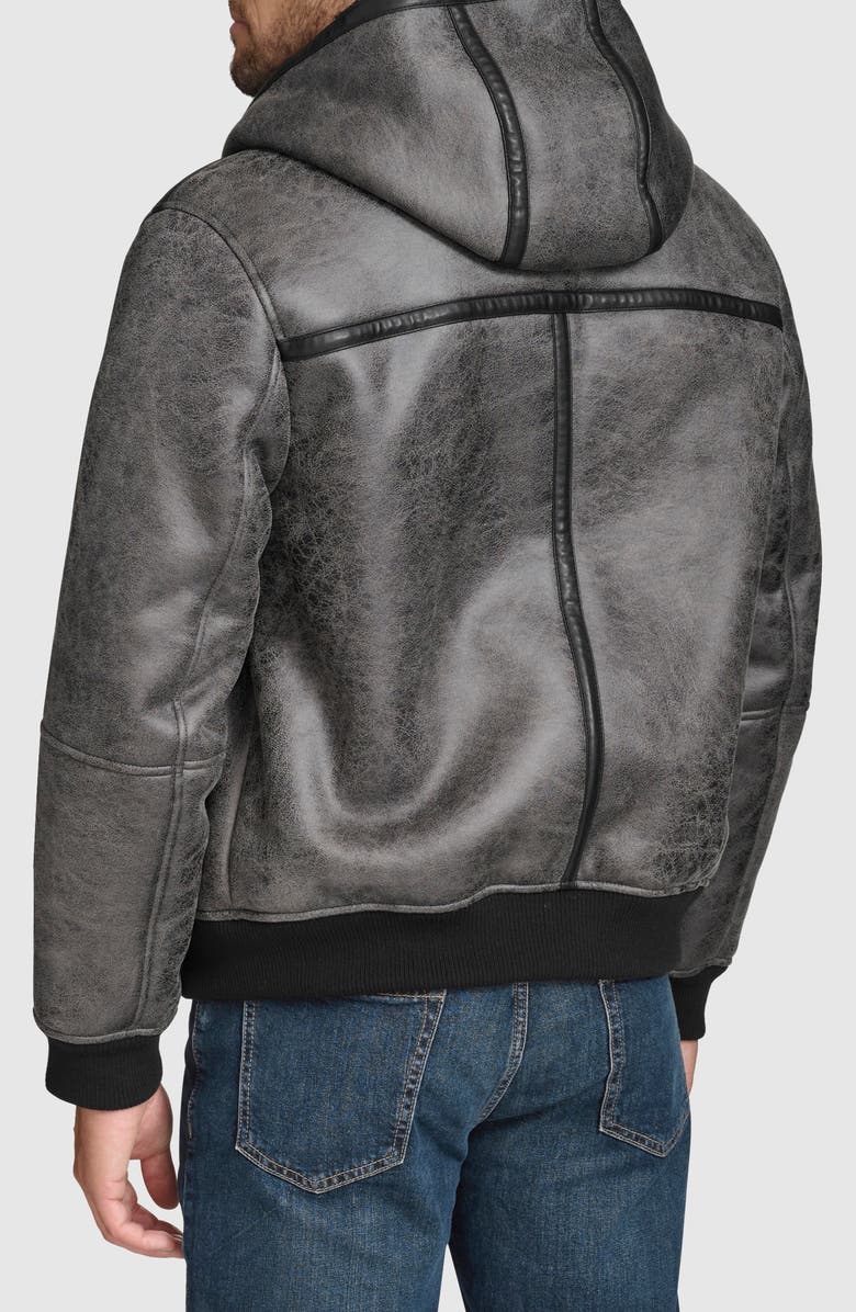Andrew Marc Crackle Faux Shearling Lined Faux Leather Jacket, Alternate, color, 