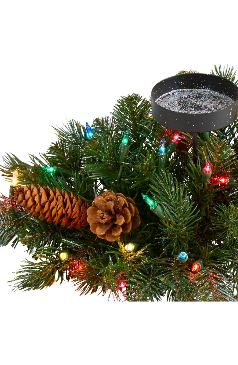 NEARLY NATURAL 16-in Flocked and Glittered Artificial Christmas Pine Candelabrum with 35 Multicolored Lights and Pine Cones, Alternate, color, Green