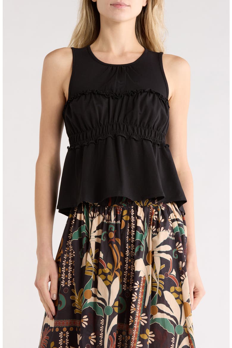 Shirred Babydoll Top, Main, color, BLACK