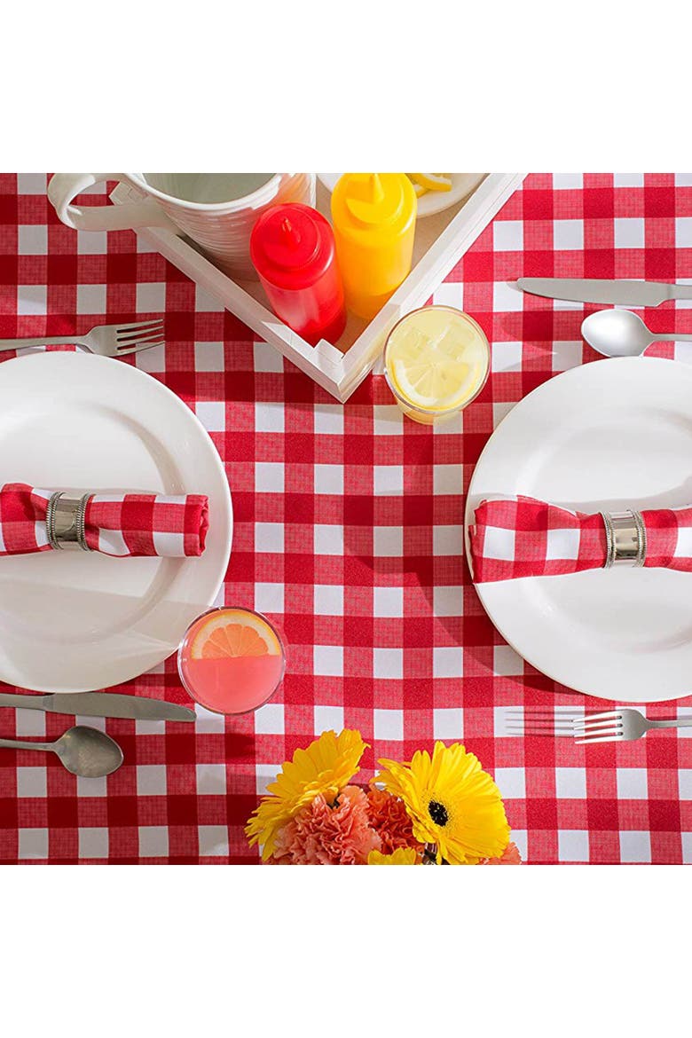 Cotton Check Tablecloth, Alternate, color, Tango Red