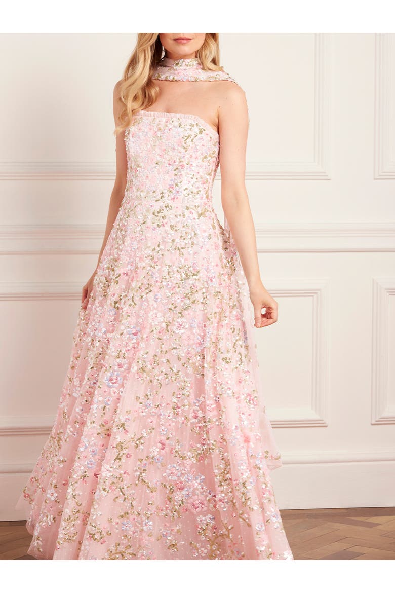 Dream Garland Strapless Gown, Alternate, color, Seashell/Multi