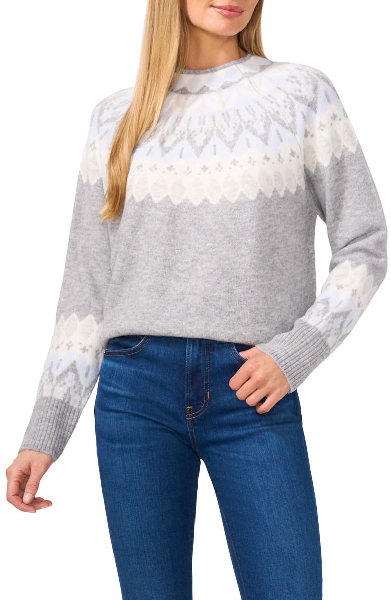 CeCe Fair Isle Funnel Neck Sweater, Main, color, Lt Hthr Grey