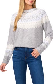 CeCe Fair Isle Funnel Neck Sweater