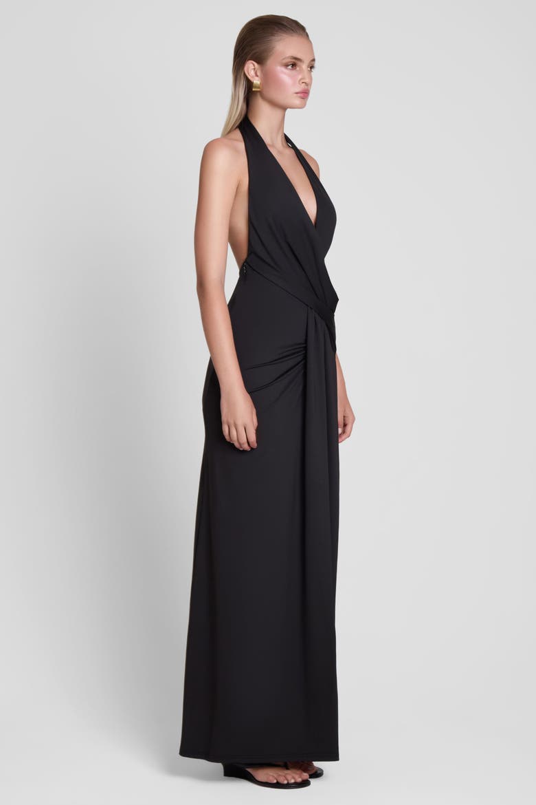 Palermo Plunge Drape Maxi Dress, Alternate, color, Black