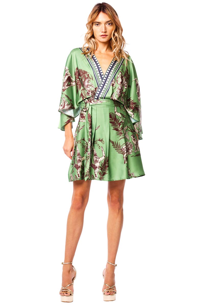 CIEBON Avaele Belted Long Sleeve Wrap Dress, Alternate, color, Green
