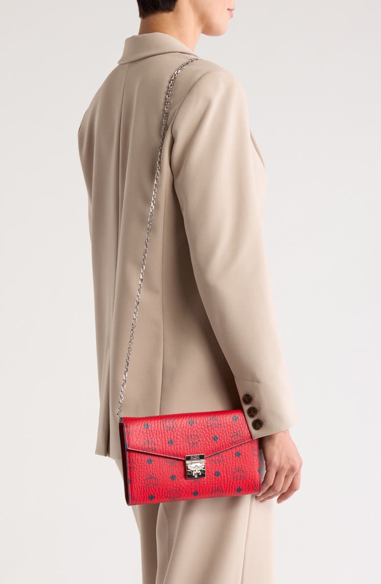 MCM Tracy Visetos Wallet on a Chain, Alternate, color, Candy Red