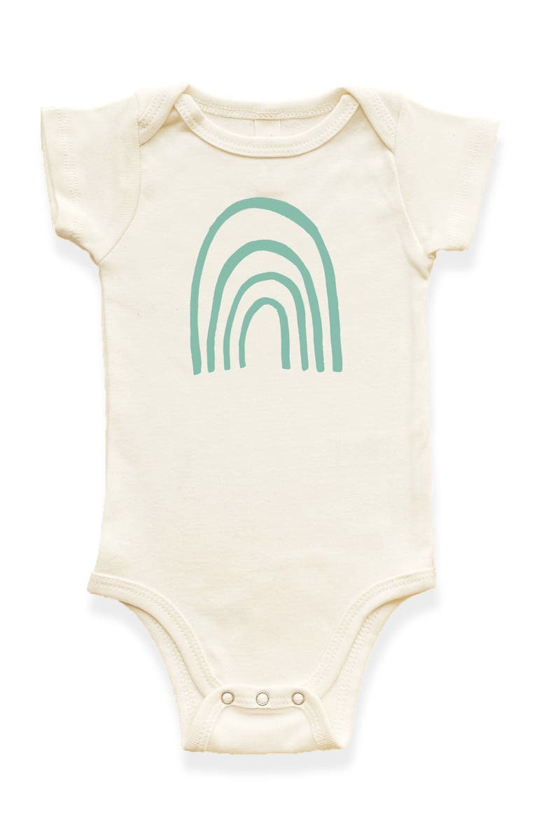 Rainbow - Organic Short Sleeve Baby Bodysuit, Main, color, Natural Seafoam Lettering