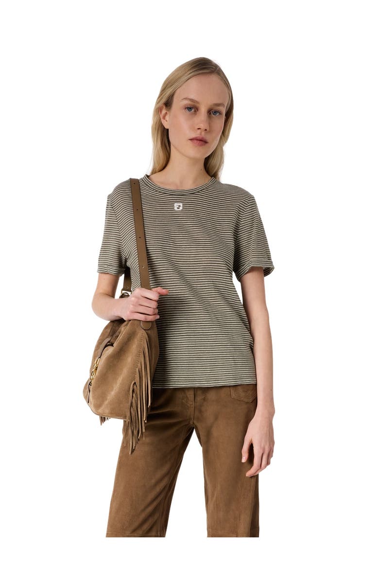 Melva Linen Blend Striped T-Shirt, Main, color, Khaki Green