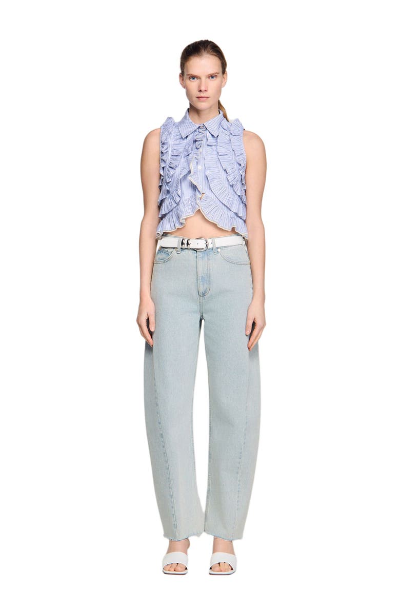 SANDRO Ruffled striped shirt, Alternate, color, Bleu / Marine