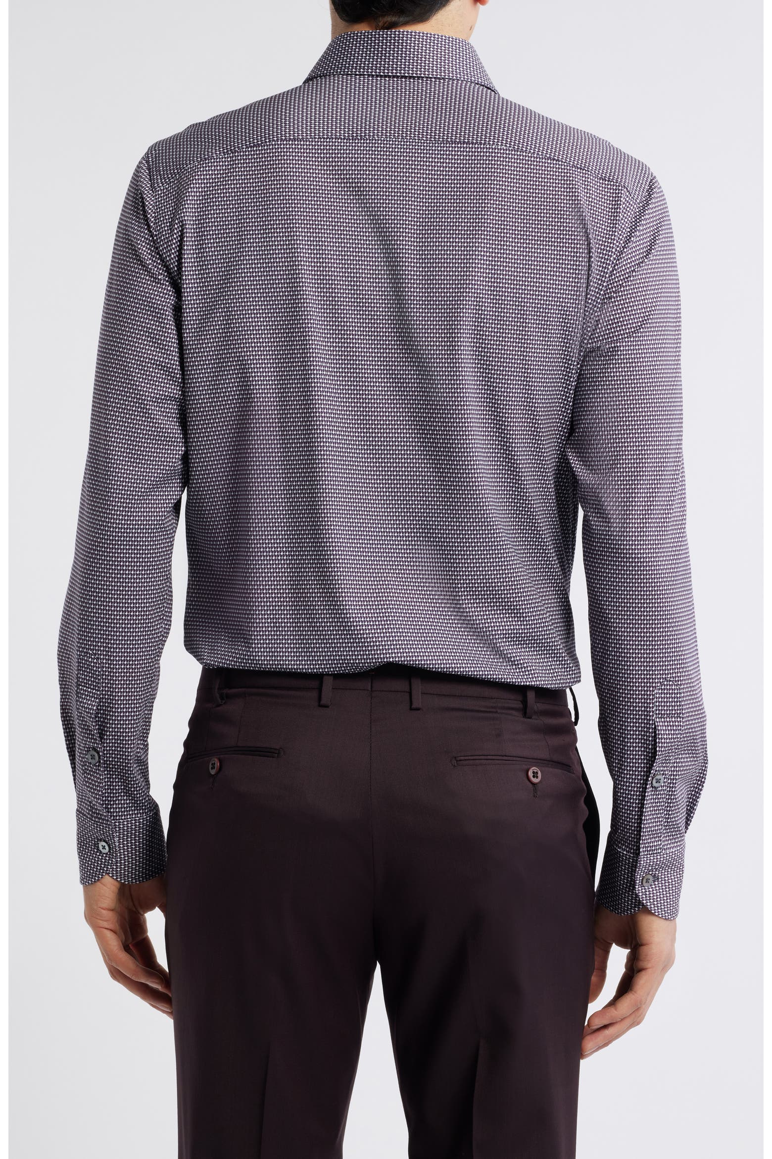 Pinter Check Color Abbey Geometric Print Knit Cotton Blend Dress Shirt (Men) | Nordstrom