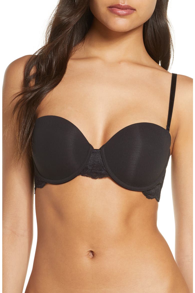 Strut Convertible Strapless Underwire Bra, Alternate, color, BLACK