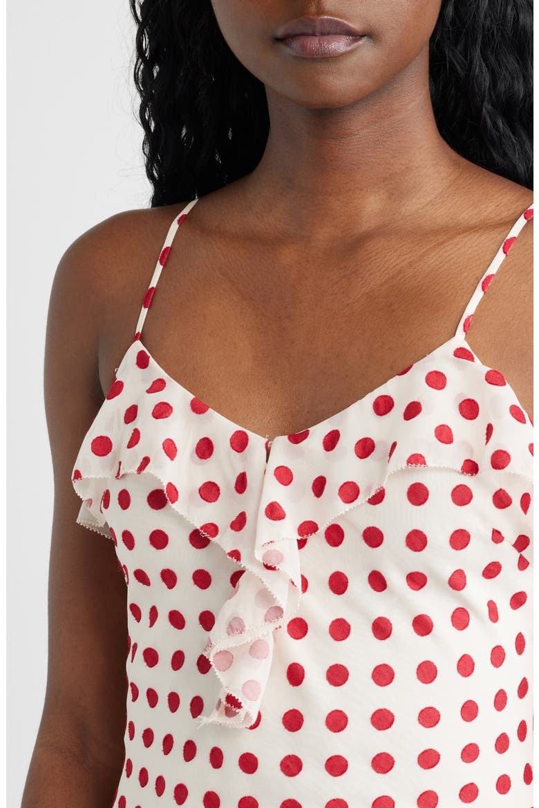 Greer Ruffle Detail Polka Dot Slip Dress, Alternate, color, CREAM RED