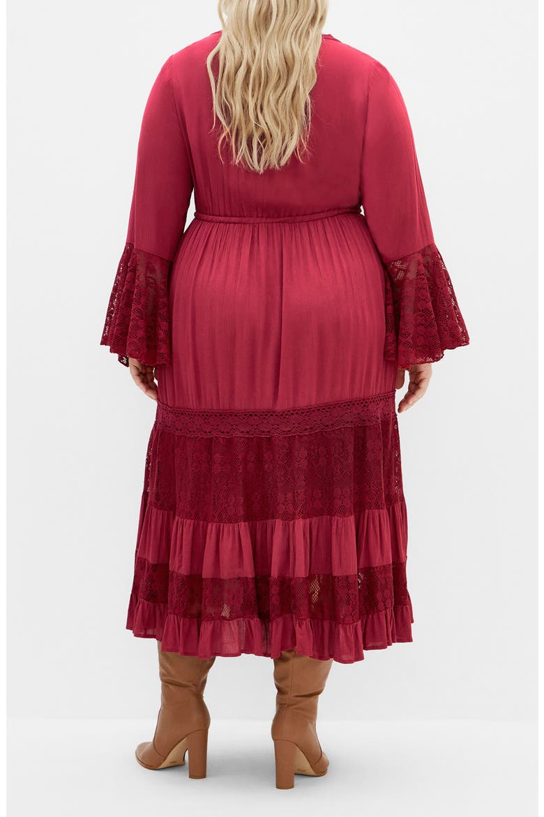 Dulce Lace Detail Long Sleeve Maxi Dress, Alternate, color, RED