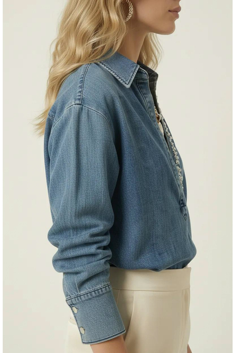 Denim Popover Top, Alternate, color, Medium Wash Blue