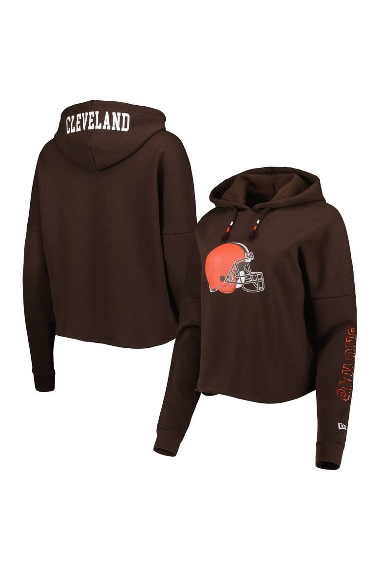 Women's New Era Brown Cleveland Browns Foil Sleeve Pullover Hoodie, Main, color, Brown