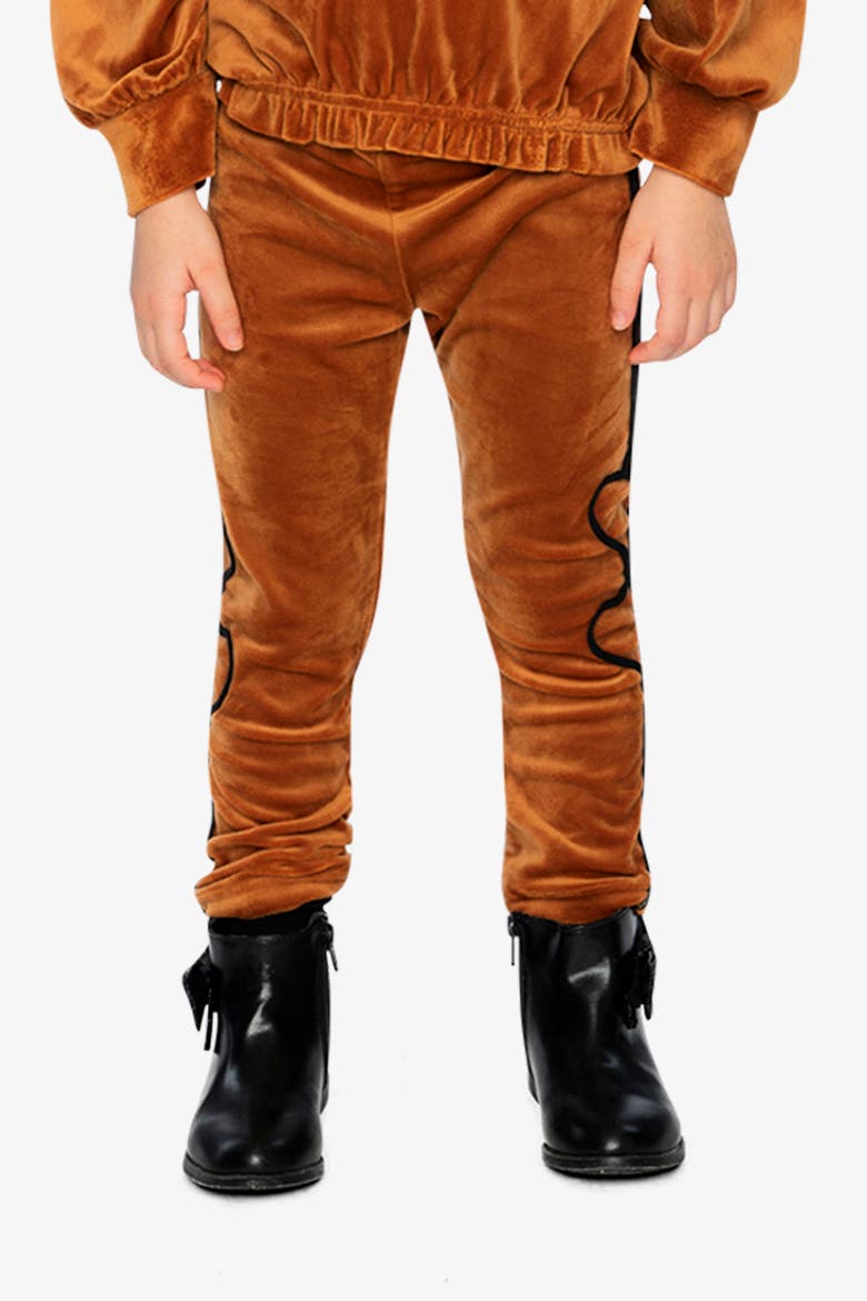 Velvet Shimmer Finish Heart Appliqué Leggings, Alternate, color, Brown